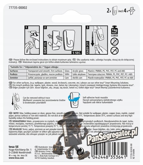 Haczyk dekoracyjny samoprzylepny TESA 1kg. ( 2sztuki) przezroczysty 77735-00002-00 TS