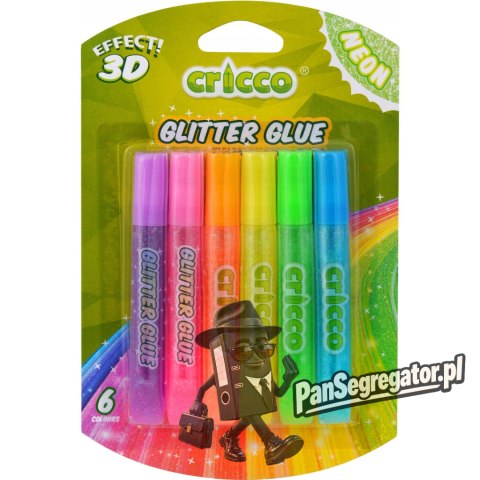 Klej brokatowy neonowy 10g. 6 kolorów CRICCO 3D CR950B6