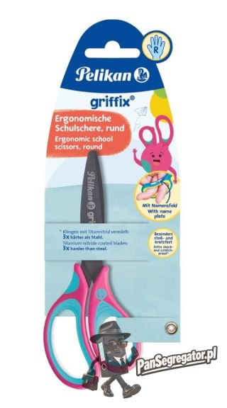 Nożyczki Griffix ergonomiczne 14cm zaokrąglone różowe 819114 PELIKAN