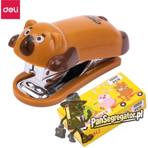 Zszywacz do 15 kartek zszywki 10 miś brązowy E0452 BROWN DELI