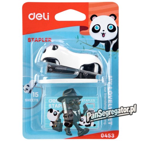 Zszywacz do 15 kartek zszywki 10 panda biały E0453 DELI