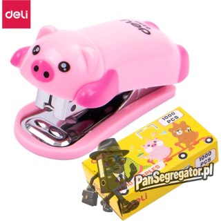 Zszywacz do 15 kartek zszywki 10 świnka różowy E0452 PINK DELI