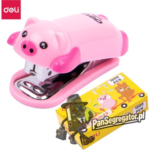 Zszywacz do 15 kartek zszywki 10 świnka różowy E0452 PINK DELI