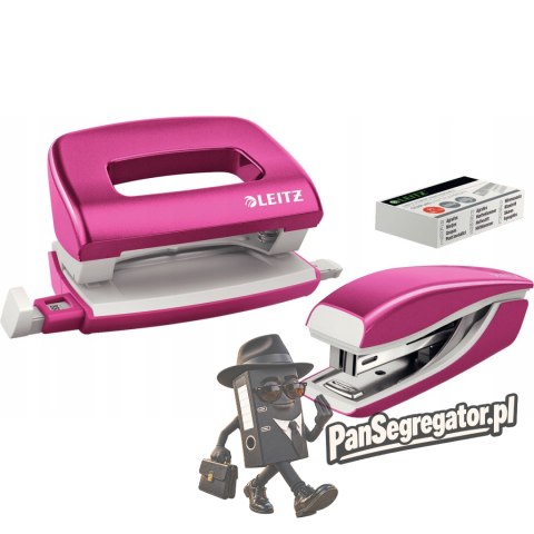 Zszywacz + dziurkacz LEITZ WOW mini 10 kartek różowy metalik 55612023