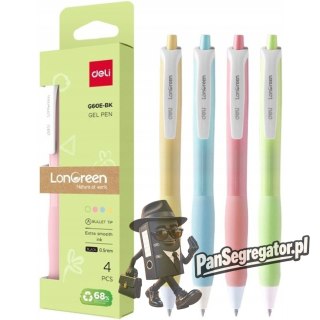 Długopis żelowy LonGreen , czarny wkład 4szt/op. mix kolorów EG60E-BK DELI