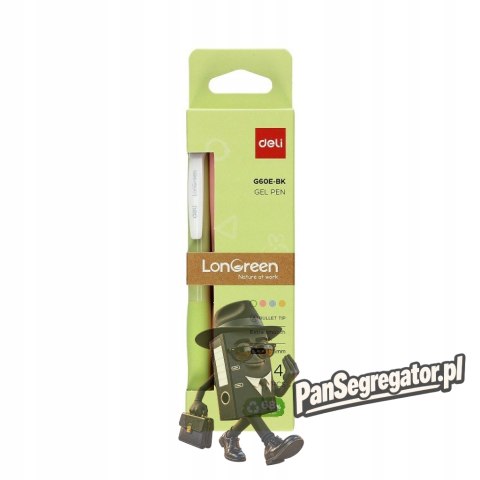Długopis żelowy LonGreen , czarny wkład 4szt/op. mix kolorów EG60E-BK DELI
