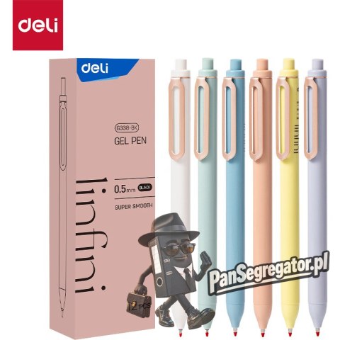 Długopis żelowy Super Smooth czarny Linfini mix kolorów obudowy EG338-BK DELI