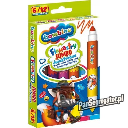 Flamastry dwustronne Jumbo Zestaw 6 sztuk 12 kolorów Pisaki Mazaki BAMBINO St.Majewski