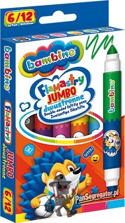 Flamastry dwustronne Jumbo Zestaw 6 sztuk 12 kolorów Pisaki Mazaki BAMBINO St.Majewski