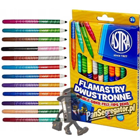 Flamastry dwustronne zestaw 12 sztuk = 24 kolory pisaki mazaki 314118001 ASTRA