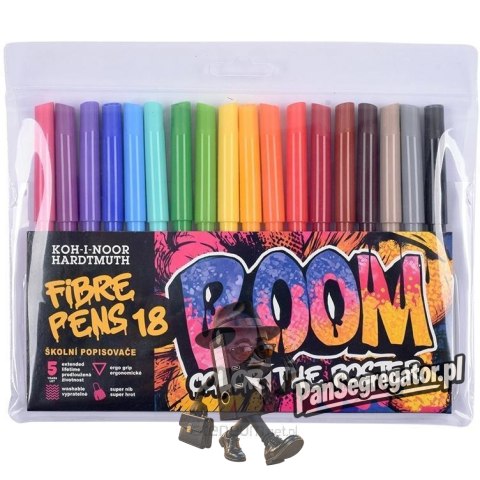 Flamastry szkolne 18 kolorów w etui BOOM 771022AH07TE1204 KOH-I-NOOR