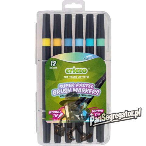 Pisaki pastelowe pędzelkowe dwustronne 12 kolorów CRICCO CR385K12P