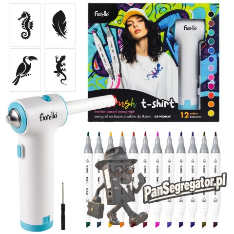 Markery do tkanin + pistolet AIRBRUSH zestaw spray FIORELLO T-shirt GR-9900 170-2865