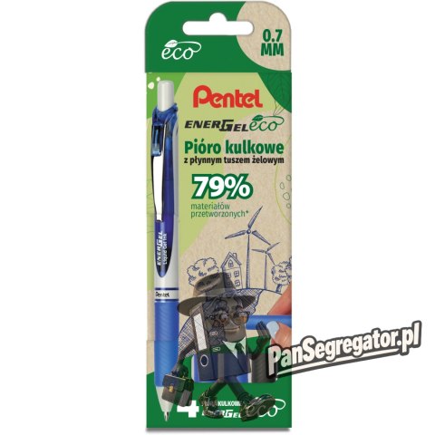Pióro kulkowe ENERGEL 3x niebieski, 1x czarny komplet 4sztuk BL77E PENTEL