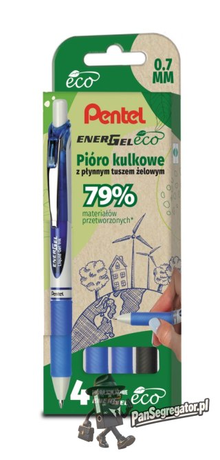 Pióro kulkowe ENERGEL 3x niebieski, 1x czarny komplet 4sztuk BL77E PENTEL