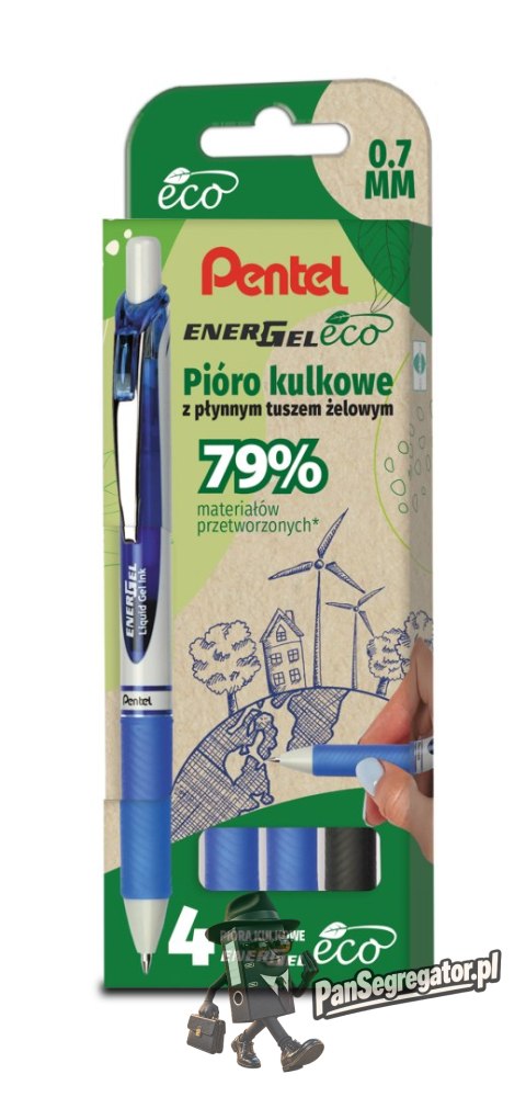 Pióro kulkowe ENERGEL 3x niebieski, 1x czarny komplet 4sztuk BL77E PENTEL