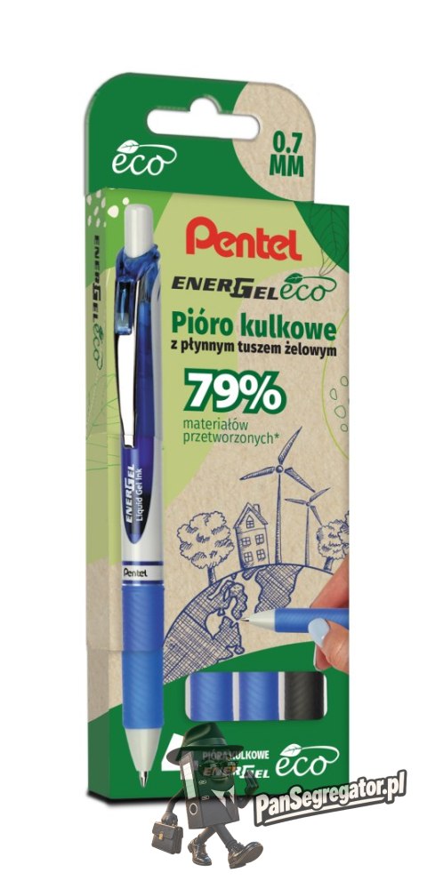 Pióro kulkowe ENERGEL 3x niebieski, 1x czarny komplet 4sztuk BL77E PENTEL