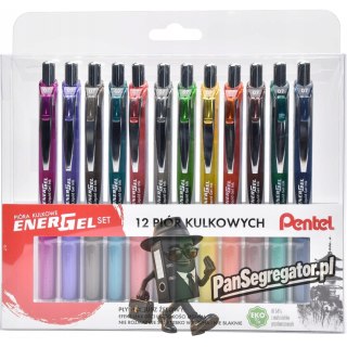 Pióro kulkowe PENTEL ENERGEL zestaw 12 kolorów (12szt) BL77/ST12PL