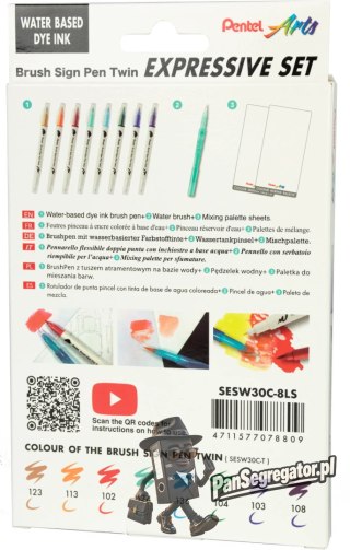 Pisak BRUSH SIGN PEN TWIN LANDSCAPE kpl. 8szt. SESW30C-8LS PENTEL