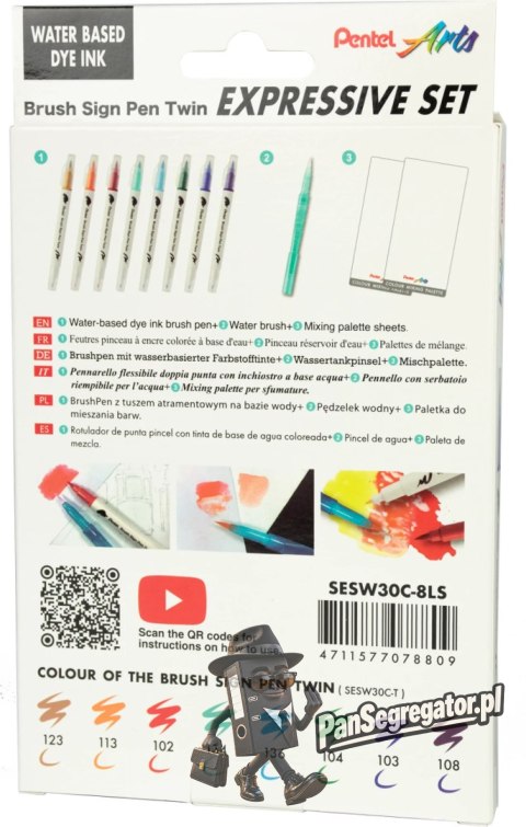Pisak BRUSH SIGN PEN TWIN LANDSCAPE kpl. 8szt. SESW30C-8LS PENTEL