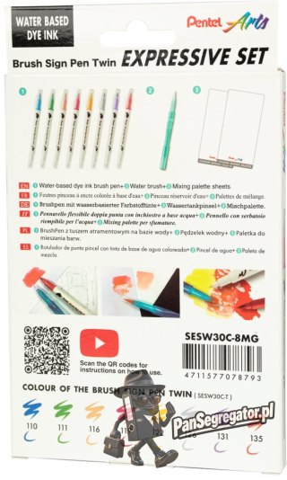 Pisak BRUSH SIGN PEN TWIN MANGA kpl.8szt. SESW30C-ST8MGPL PENTEL
