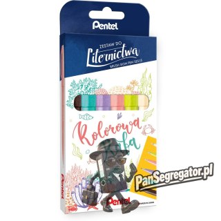 Pisak PENTEL BRUSH SIGN PEN kpl. 6 kolorów SES15C
