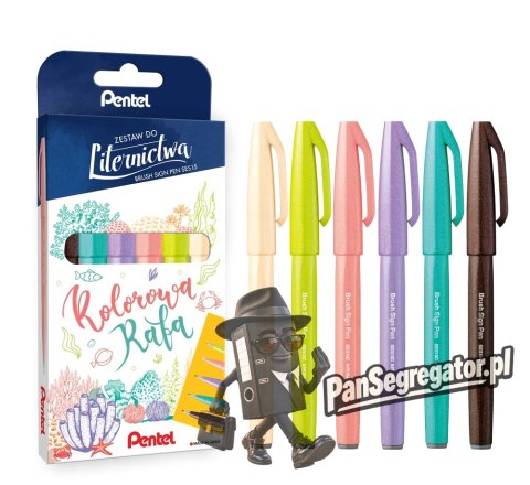 Pisak PENTEL BRUSH SIGN PEN kpl. 6 kolorów SES15C
