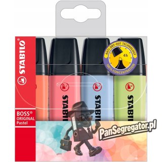 Zakreślacz BOSS 4szt. pastel w etui z zawieszką 70/4-3 STABILO (czerwony,c.różowy,niebieski,limonkowy)