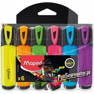 Zakreślacz FLUO PEPS mix kolorów 6szt etui z zawieszką 742557 MAPED