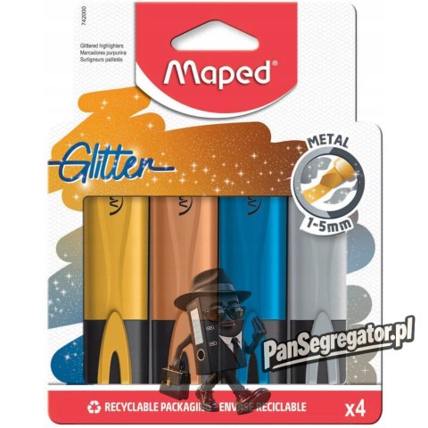 Zakreślacz Fluo Peps metaliczny brokat 4szt. kolory etui 742000 MAPED