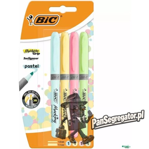Zakreślacz HIGHLIGHTER GRIP pastelowe kolory opakowanie 4 kolory 964859 BIC