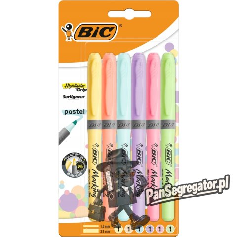 Zakreślacz HIGHLIGHTER GRIP pastelowe kolory opakowanie 6 kolorów 992561 BIC