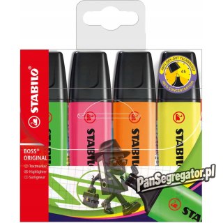 Zakreślacz STABILO BOSS 4szt.neon w etui z wieszaczkiem 70/4