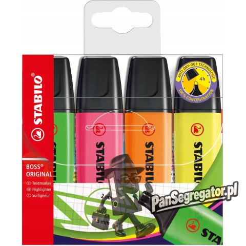 Zakreślacz STABILO BOSS 4szt.neon w etui z wieszaczkiem 70/4