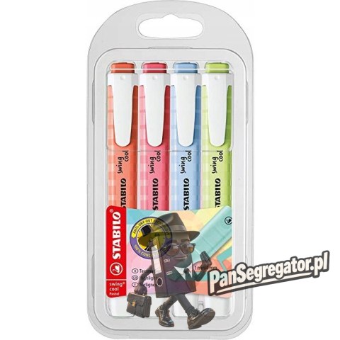 Zakreślacz STABILO swing cool pastel 4 szt. nowe kolory w etui 275/4-08-1