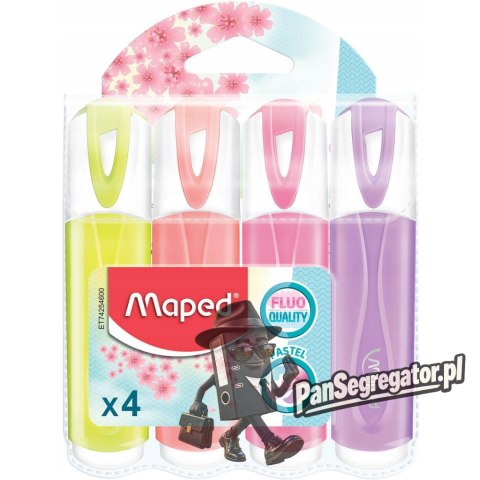 Zakreślacz fluo peps pastel mix kolorów 4 szt etui pud. z zaw 742546 MAPED