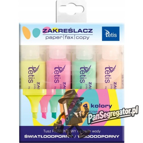 Zakreślacze pastelowe komplet 4szt. KW020-M4 TETIS