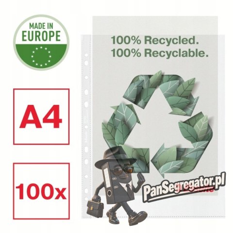 Koszulka groszkowa Recycled Premium PP 100 mic. opakowanie 100 sztuk A4 MAXI 627503 ESSELTE