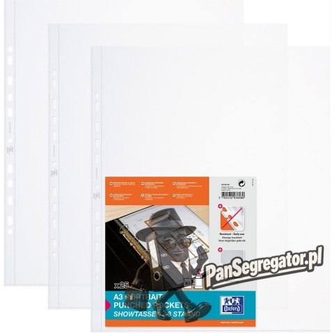 Koszulki groszkowe na dokumenty A3 120mic pionowe 25 sztuk 400005480 OXFORD