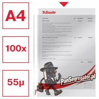 Koszulki krystaliczne na dokumenty A4 55 mic 100 sztuk w pudełku 56066 ESSELTE