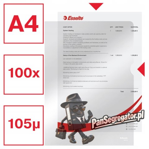 Ofertówki krystaliczne na dokumenty A4 105mic 100 sztuk 56218 ESSELTE