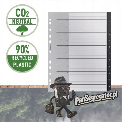 Przekładki Recycle 1 - 12, A4, PP, czarne 12090000 LEITZ