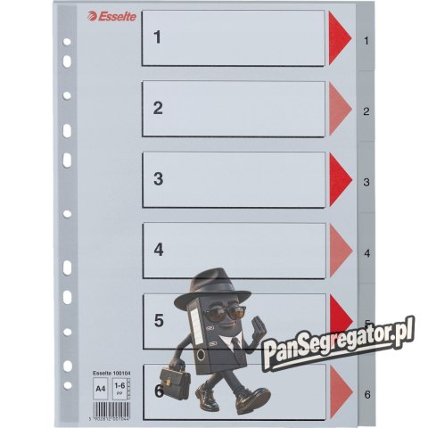 Przekładki plastikowe szare PP A4 1-6 numeryczne 100104 ESSELTE