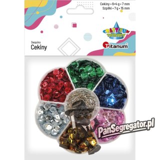 Cekiny okrągłe zestaw metaliczny 6 kol.x 4g + szpilki TITANUM 339502