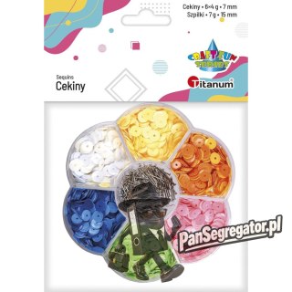 Cekiny okrągłe zestaw pastelowy 6 kol.x 4g + szpilki TITANUM 340177