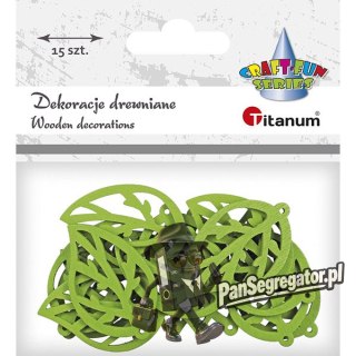 Dekoracje drewniane LIŚCIE zielone 15szt. 486033 TITANUM