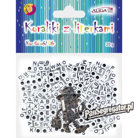 Koraliki białe z literkami 6x6mm PJA-0330 ALIGA