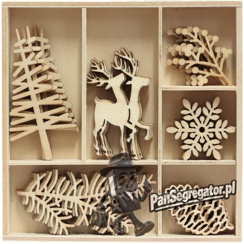 Ozdoby drewniane, CHOINKA i RENIFERY (30szt) 253044 Galeria Papieru