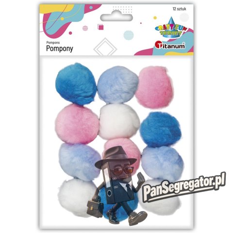 Pompon akrylowe mix kol. 4cm 12szt. 462565 TITANUM