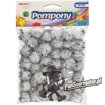 Pompony metaliczne 2cm (40sztuk) srebrne POM23 BREWIS